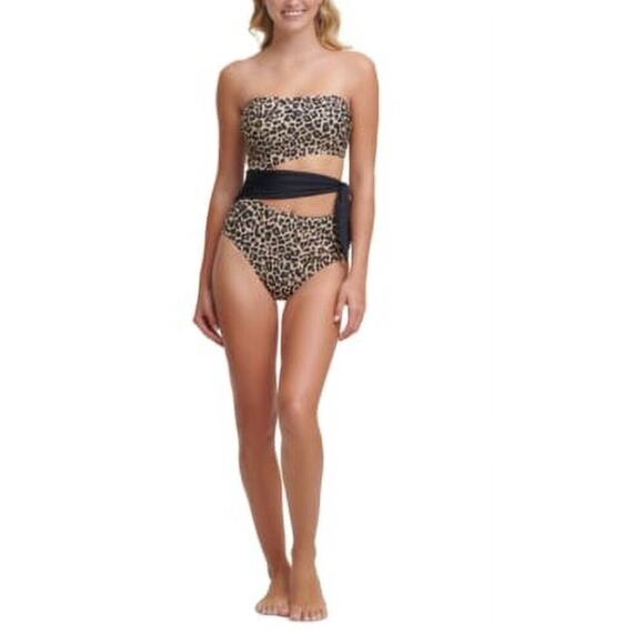 DKNY Suntan ​Leopard Print Brown & Black Cutout Tie One Piece Swimsuit 10 NWT - Picture 3 of 3